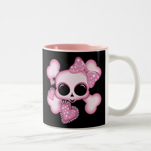 Cute Roze Skull Tweekleurige Koffiemok (Rechts)