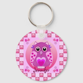 Cute roze sleutelhanger met Owl, patronen en naam