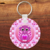Cute roze sleutelhanger met Owl, patronen en naam (Voorkant)
