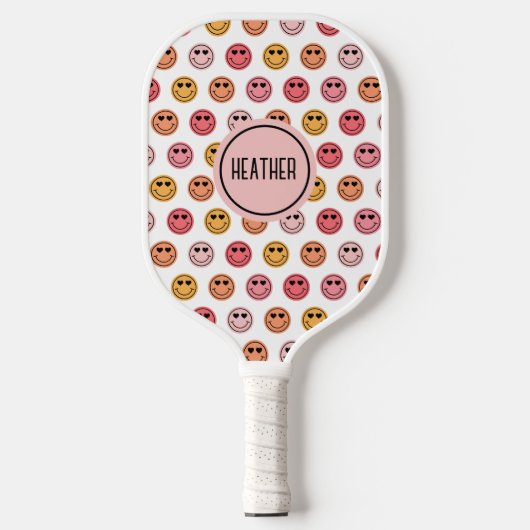 Cute Roze Smiley Face Patroon Monogram Pickleball Paddle (Voorkant)