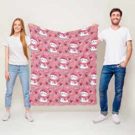 Cute Roze Sneeuwman harten Gepersonaliseerde naam Fleece Deken