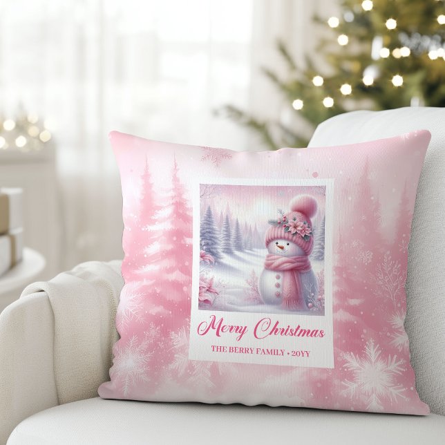 Cute Roze Sneeuwman Kerst Scene Kinderkamer Kussen (Cute Pink Snowman Christmas Scene Kids Room Pillow

)