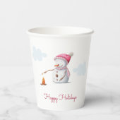 Cute Roze Sneeuwman Marshmallows Papieren Bekers (Achterkant)