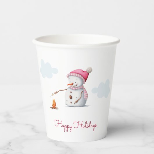 Cute Roze Sneeuwman Marshmallows Papieren Bekers (Voorkant)