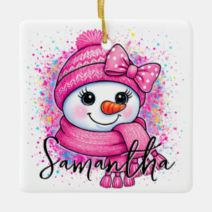 Cute Roze Sneeuwmeisje Foto Keramisch Ornament