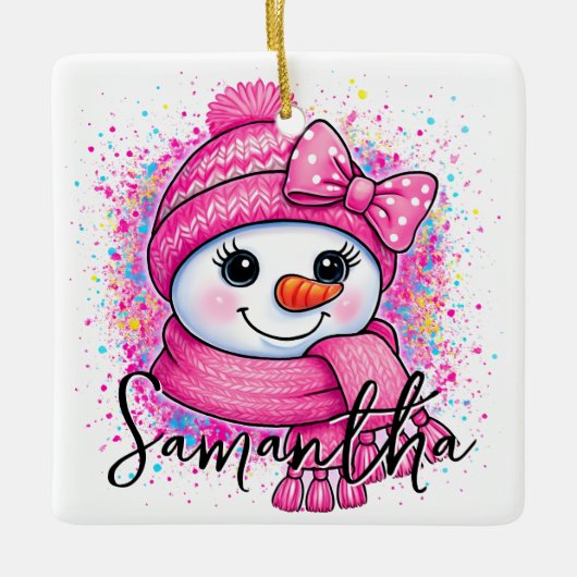 Cute Roze Sneeuwmeisje Foto Keramisch Ornament (Voorkant)