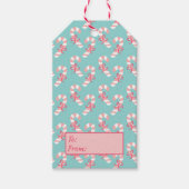 Cute roze snoeppatroon - Aqua Blue Kerstmis Cadeaulabel (Voorkant)