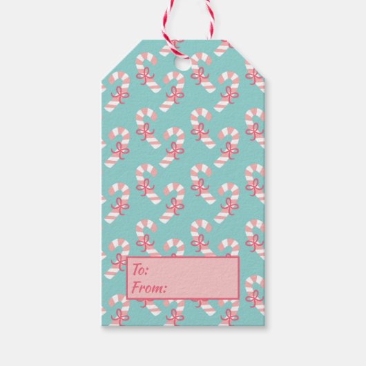 Cute roze snoeppatroon - Aqua Blue Kerstmis Cadeaulabel (Voorkant)