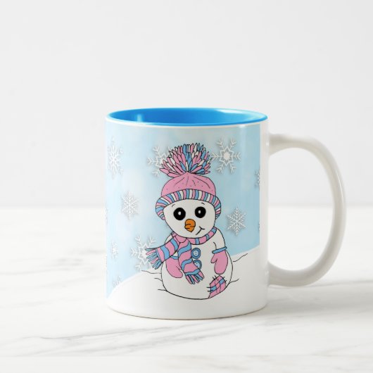 Cute roze snowman-Feestdagen Tweekleurige Koffiemok (Rechts)