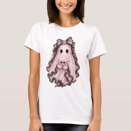 Cute Roze Spinneboog Halloween T-Shirt | Coquett (Voorkant)