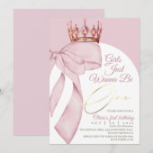 Cute Roze Strik 1e Verjaardag  Kaart (Voorkant / Achterkant)