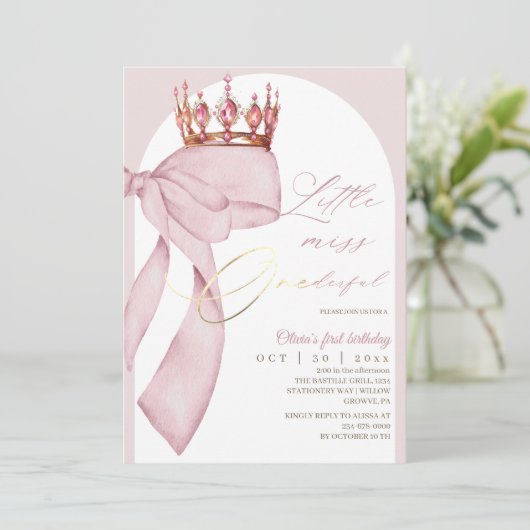 Cute Roze Strik 1e Verjaardag  Kaart (Staand voorkant)