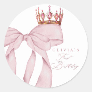 Cute Roze Strik 1e Verjaardag Ronde Sticker