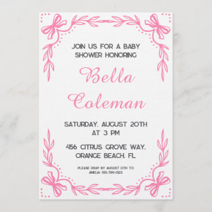 cute roze strik baby shower uitnodiging