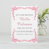 cute roze strik baby shower uitnodiging (Staand voorkant)