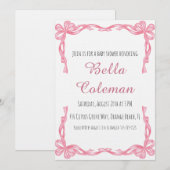 cute roze strik baby shower uitnodiging (Voorkant / Achterkant)