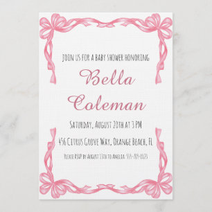 cute roze strik baby shower uitnodiging