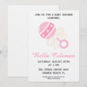 cute roze strik baby shower uitnodiging (Voorkant / Achterkant)