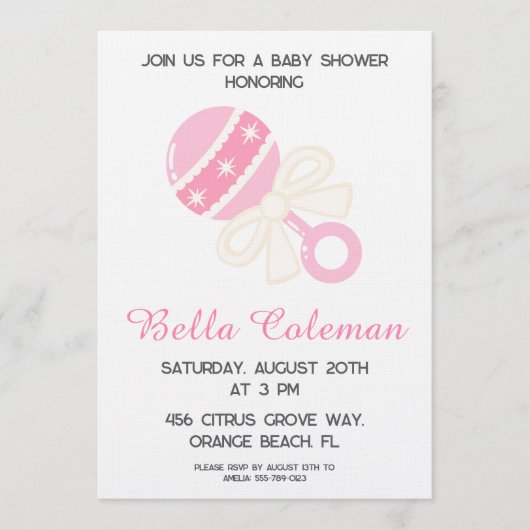 cute roze strik baby shower uitnodiging (Voorkant)