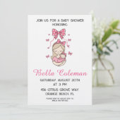 cute roze strik baby shower uitnodiging (Staand voorkant)