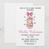 cute roze strik baby shower uitnodiging (Voorkant / Achterkant)