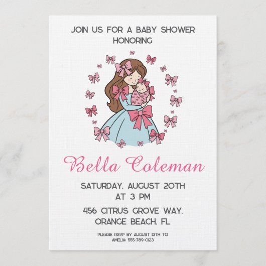 cute roze strik baby shower uitnodiging (Voorkant)