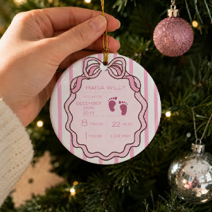 Cute Roze Strik Babygroottes Statistieken Keramisch Ornament