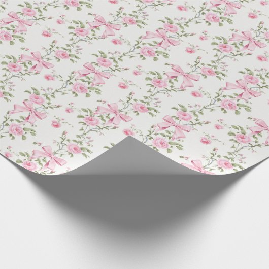 Cute Roze Strik Bloem Coquette Cadeaupapier (Hoek)