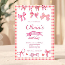 Cute Roze Strik Coquette Verjaardagsuitnodiging Kaart
