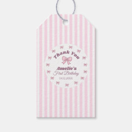 Cute Roze Strik Eerste Verjaardag Cadeaulabel