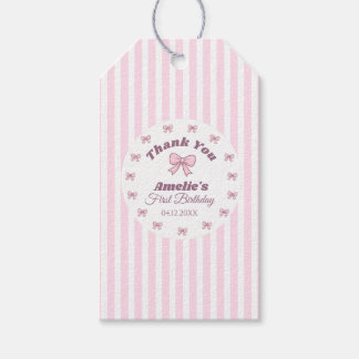 Cute Roze Strik Eerste Verjaardag Cadeaulabel