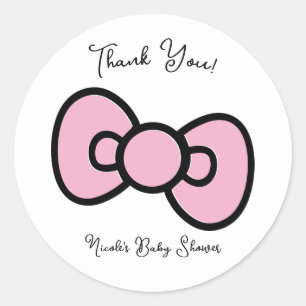 Cute Roze Strik Fantasievolle Baby Shower Verjaard Ronde Sticker