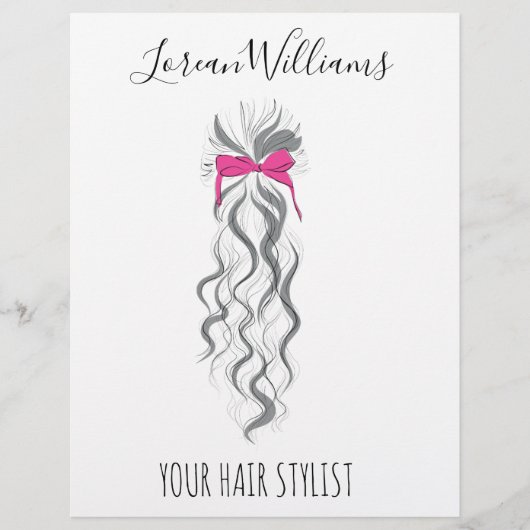 Cute Roze Strik Grijs en Wit Vlecht Haarstyling Flyer (Voorkant)