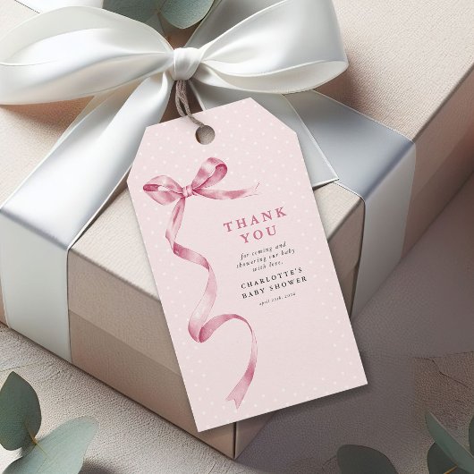 Cute Roze Strik Lint Meisje Baby Shower Cadeaulabel