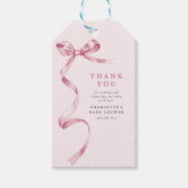 Cute Roze Strik Lint Meisje Baby Shower Cadeaulabel (Voorkant)