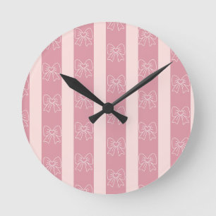 Cute Roze Strik Lint Patroon – Meisjesachtige Esth Ronde Klok