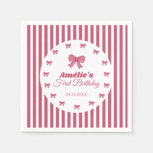 Cute Roze Strik Meisje Eerste Verjaardag Servet