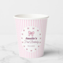 Cute Roze Strik Met Eerste Verjaardag Papieren Bekers
