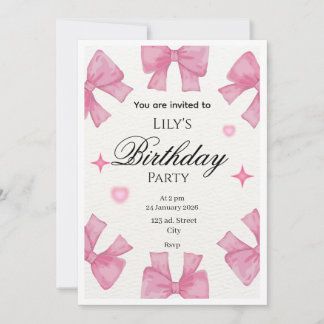 Cute Roze Strik Wenskaart l uitnodiging 