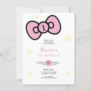 Cute Roze Strik Whimsische Verjaardagsfeestje Kaart