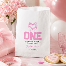 Cute Roze Strikje Coquette 1e Verjaardag Bedankzakje