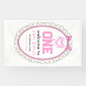 Cute Roze Strikje Coquette 1e Verjaardag Spandoek (Horizontaal)