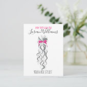 Cute Roze Strikje Grijs en Wit Vlecht Haarstyling Briefkaart (Staand voorkant)