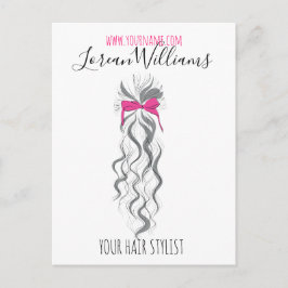 Cute Roze Strikje Grijs en Wit Vlecht Haarstyling Briefkaart