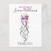 Cute Roze Strikje Grijs en Wit Vlecht Haarstyling Briefkaart (Voorkant)