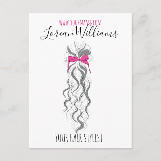 Cute Roze Strikje Grijs en Wit Vlecht Haarstyling Briefkaart (Voorkant)