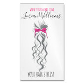 Cute Roze Strikje Grijs en Wit Vlecht Haarstyling Magnetisch Visitekaartje (Voorkant Verticaal)