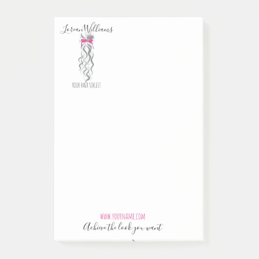 Cute Roze Strikje Grijs en Wit Vlecht Haarstyling Post-it® Notes (Voorkant)