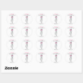 Cute Roze Strikje Grijs en Wit Vlecht Haarstyling Ronde Sticker (Vel)