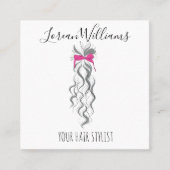 Cute Roze Strikje Grijs en Wit Vlecht Haarstyling Vierkante Visitekaartje (Voorkant)
